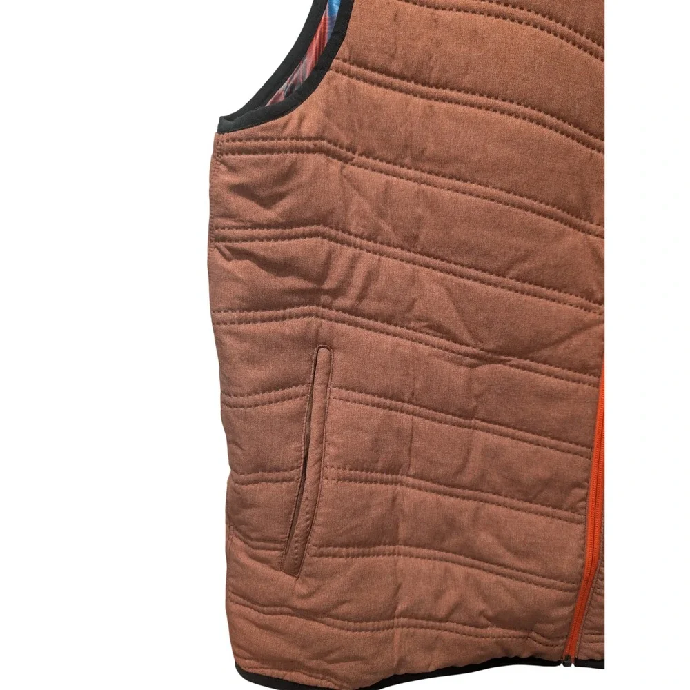 Nike Reversible Puffer Vest Mens Burnt Orange Quilted Plaid Full Zip‎ 0354
